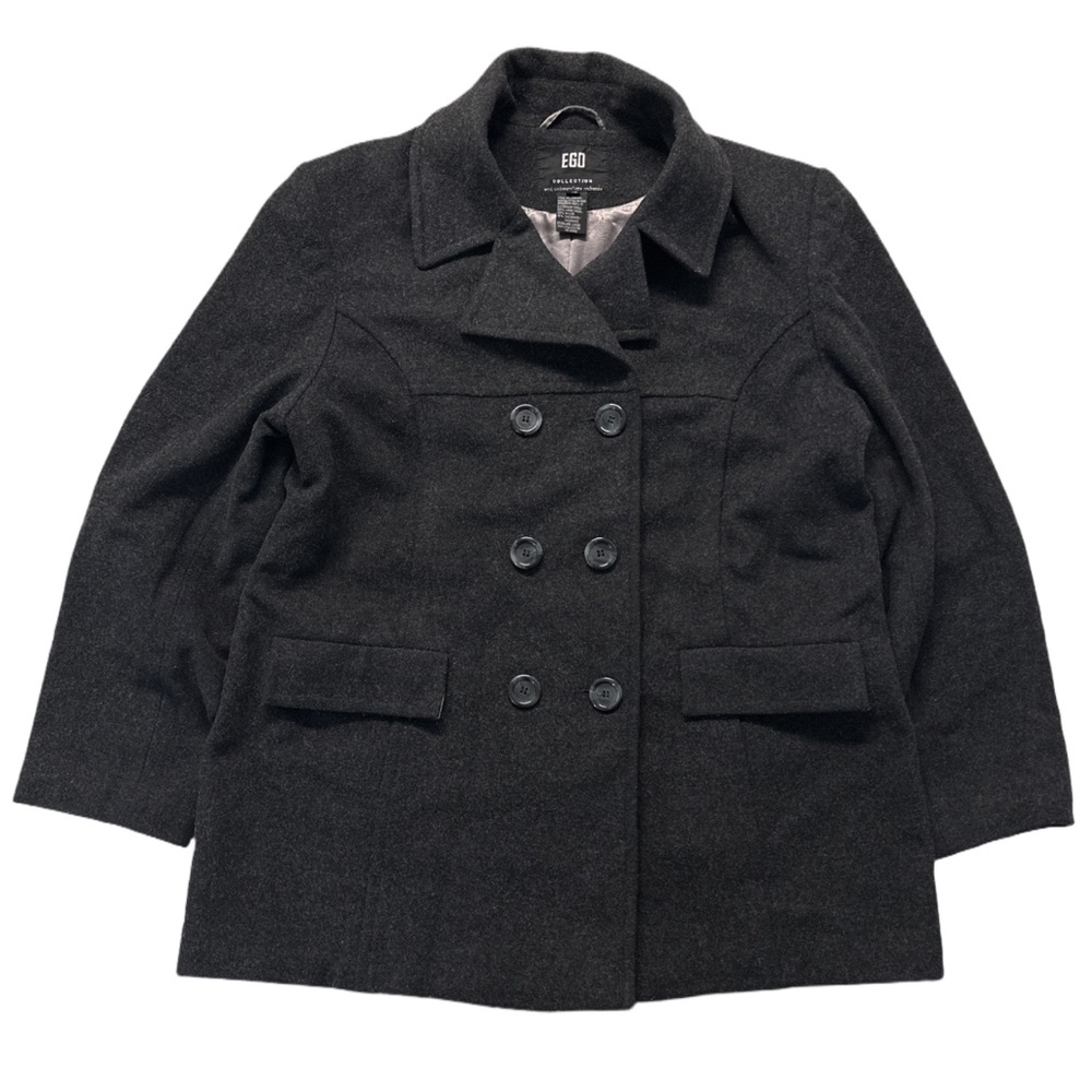 Y2K EGO COLLECTION women's grey cashmere + wool blend short trench coat, L.